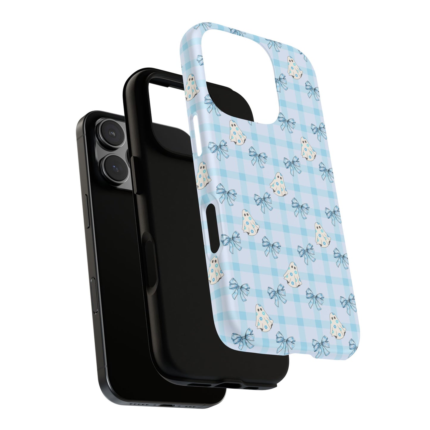 Blue Gingham Ghosts & Bows Tough iPhone Case