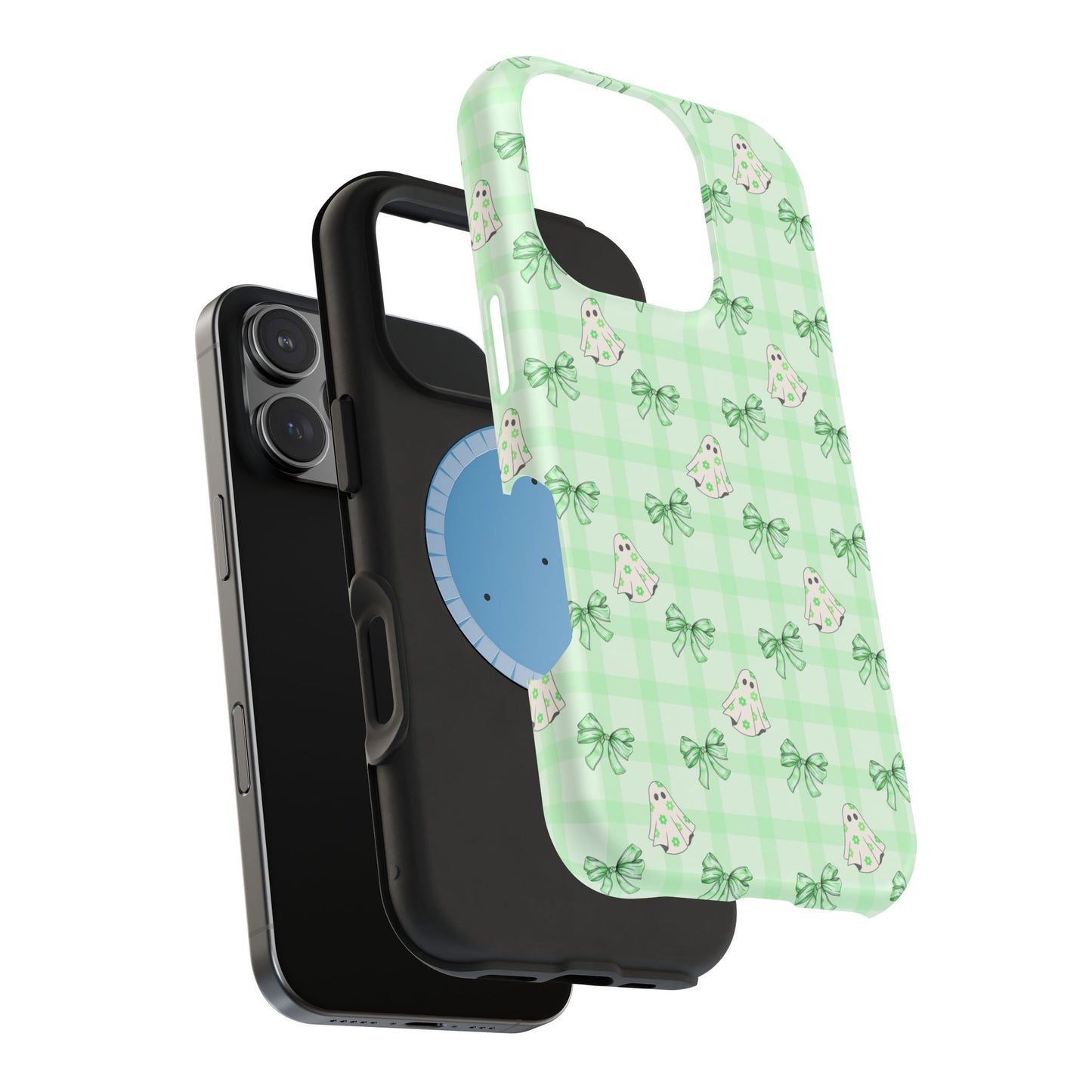 Green Gingham Ghosts & Bows MagSafe® iPhone Tough Case