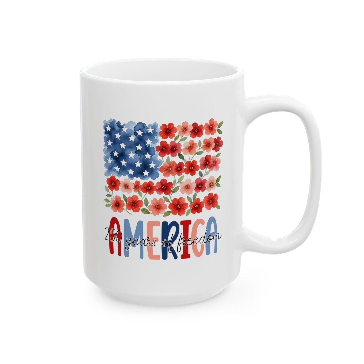 Floral American Flag Mug | Ceramic Coffee Cup