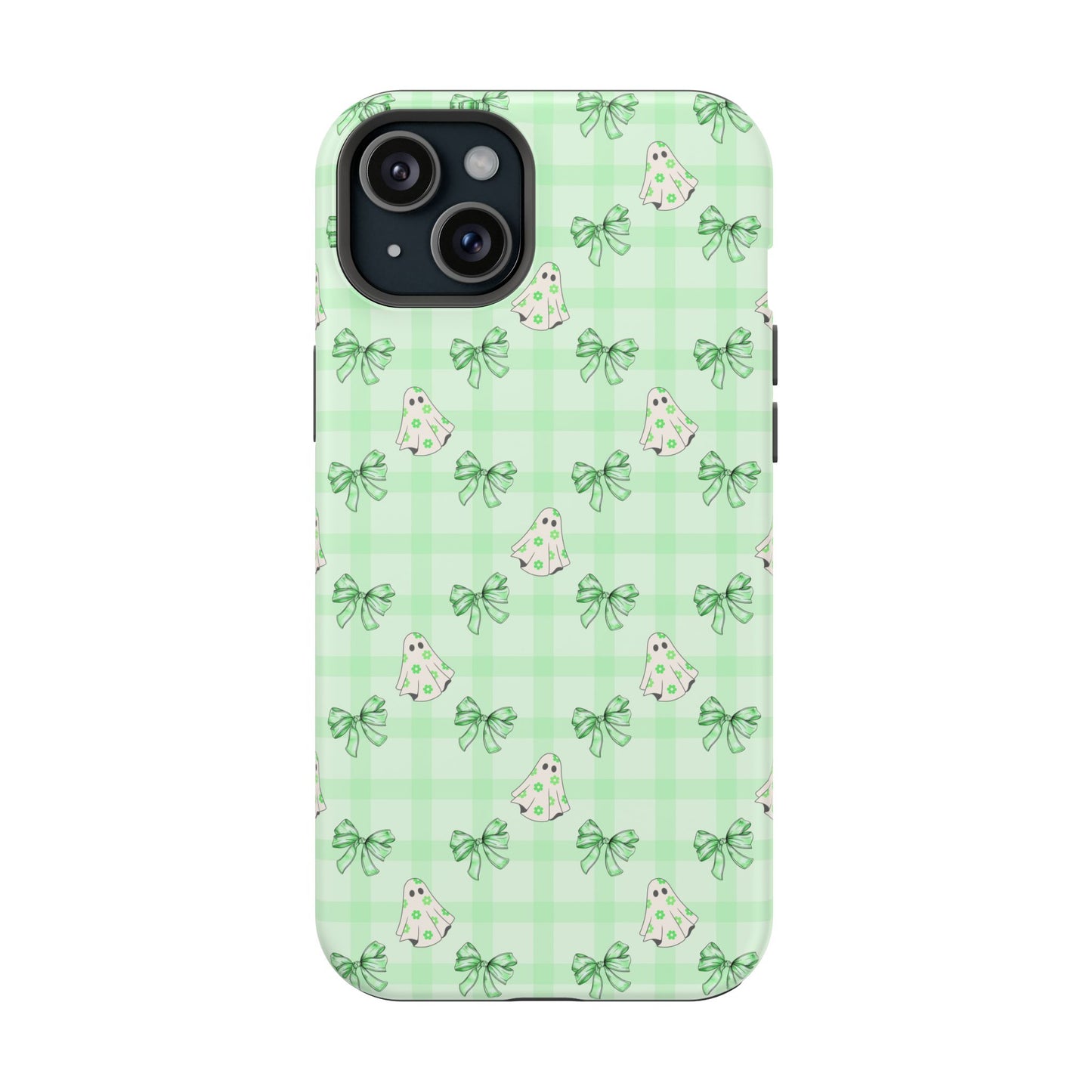 Green Gingham Ghosts & Bows MagSafe® iPhone Tough Case