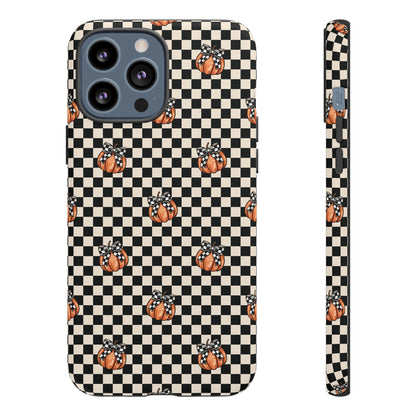 Checkered Cute Pumpkins & Bows iPhone Tough Case