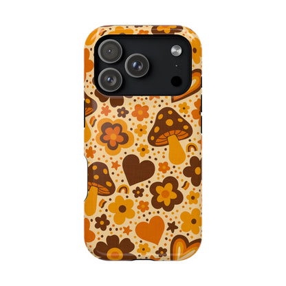 Groovy Harvest Mushrooms, Hearts and Flowers MagSafe® iPhone Tough Case