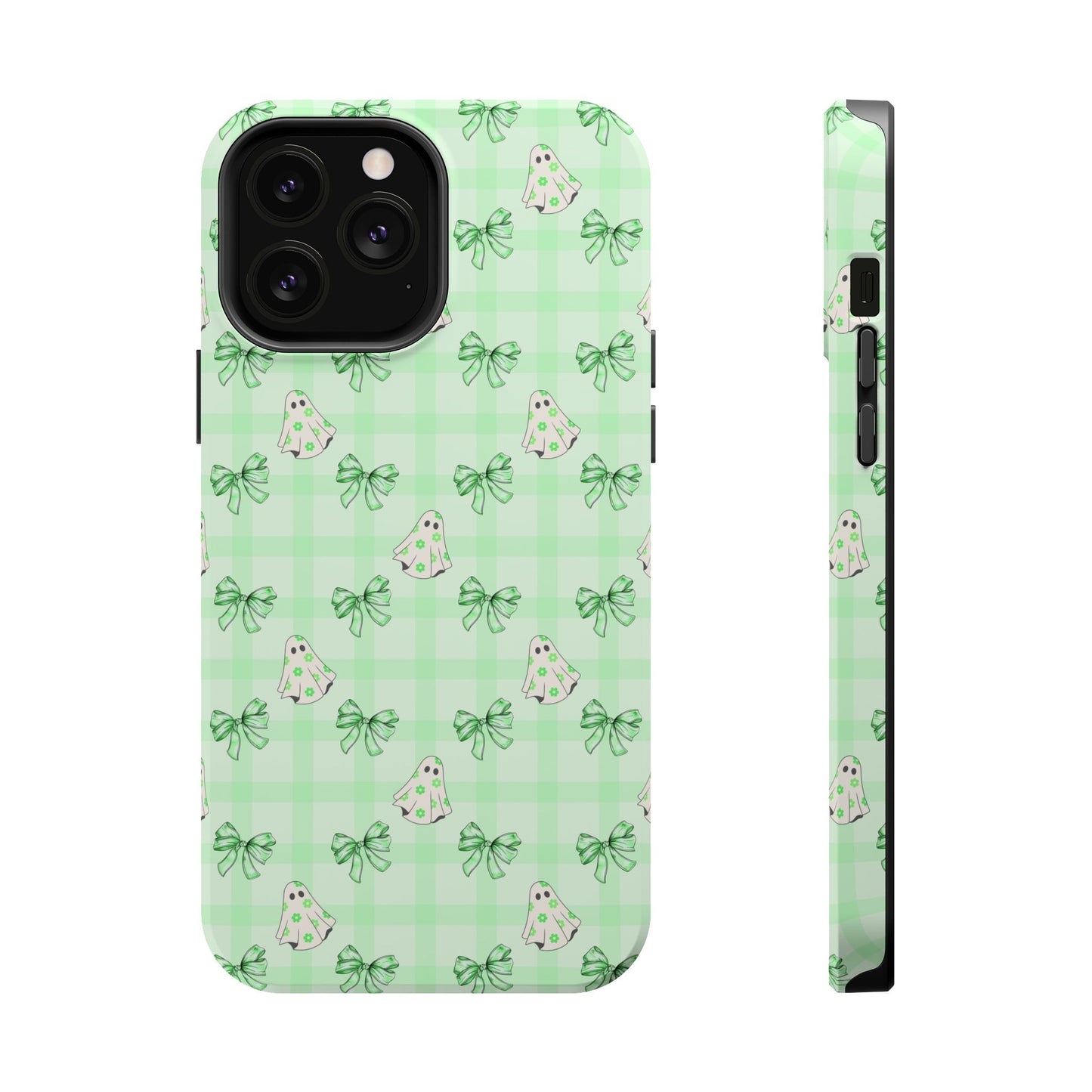 Green Gingham Ghosts & Bows MagSafe® iPhone Tough Case