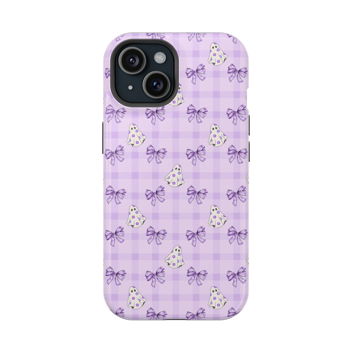 Purple Gingham Ghosts & Bows MagSafe® iPhone Tough Case