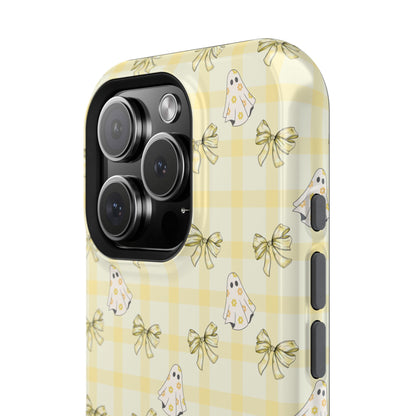 Yellow Gingham Ghosts & Bows MagSafe® iPhone Tough Case