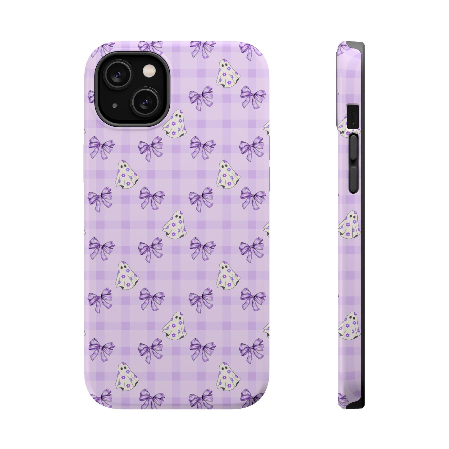 Purple Gingham Ghosts & Bows MagSafe® iPhone Tough Case