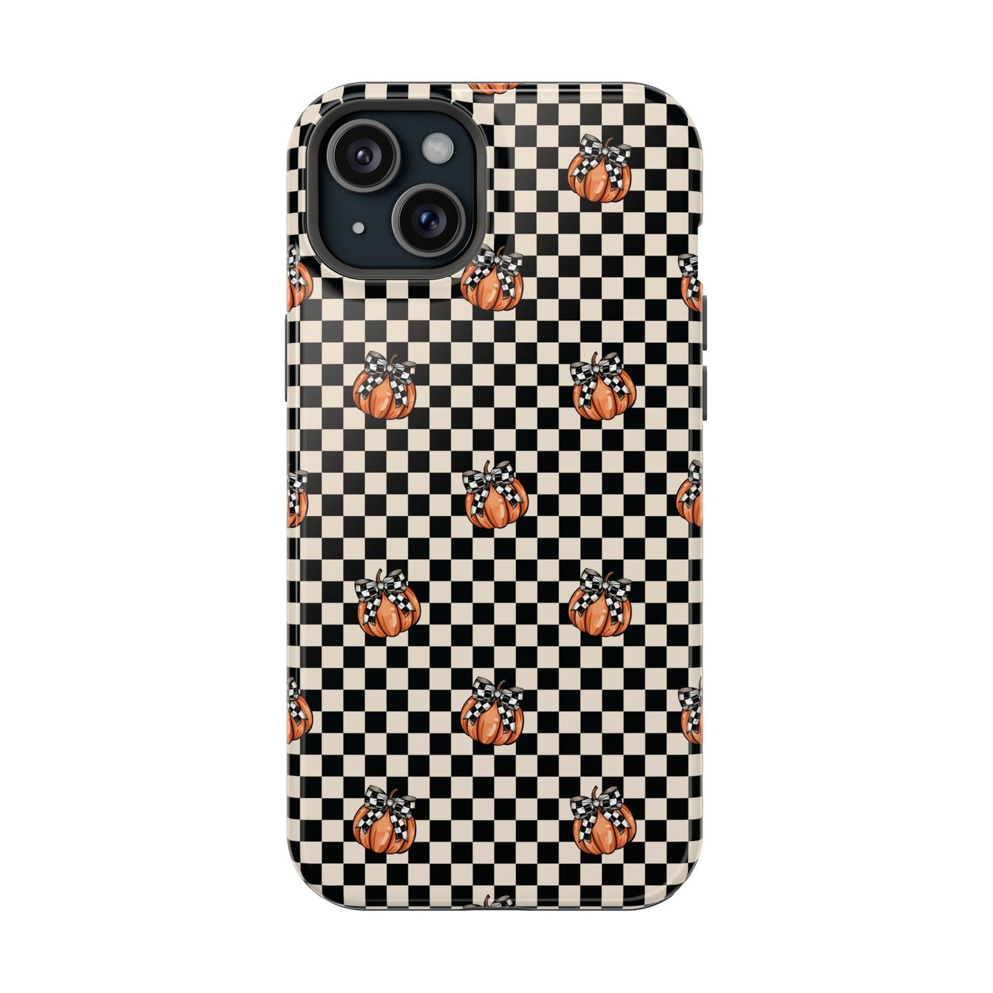 Checkered Cute Pumpkins & Bows MagSafe® iPhone Tough Case