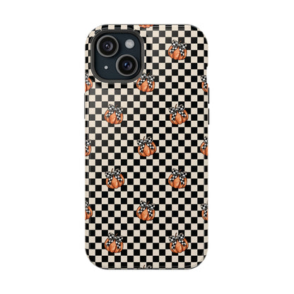 Checkered Cute Pumpkins & Bows MagSafe® iPhone Tough Case