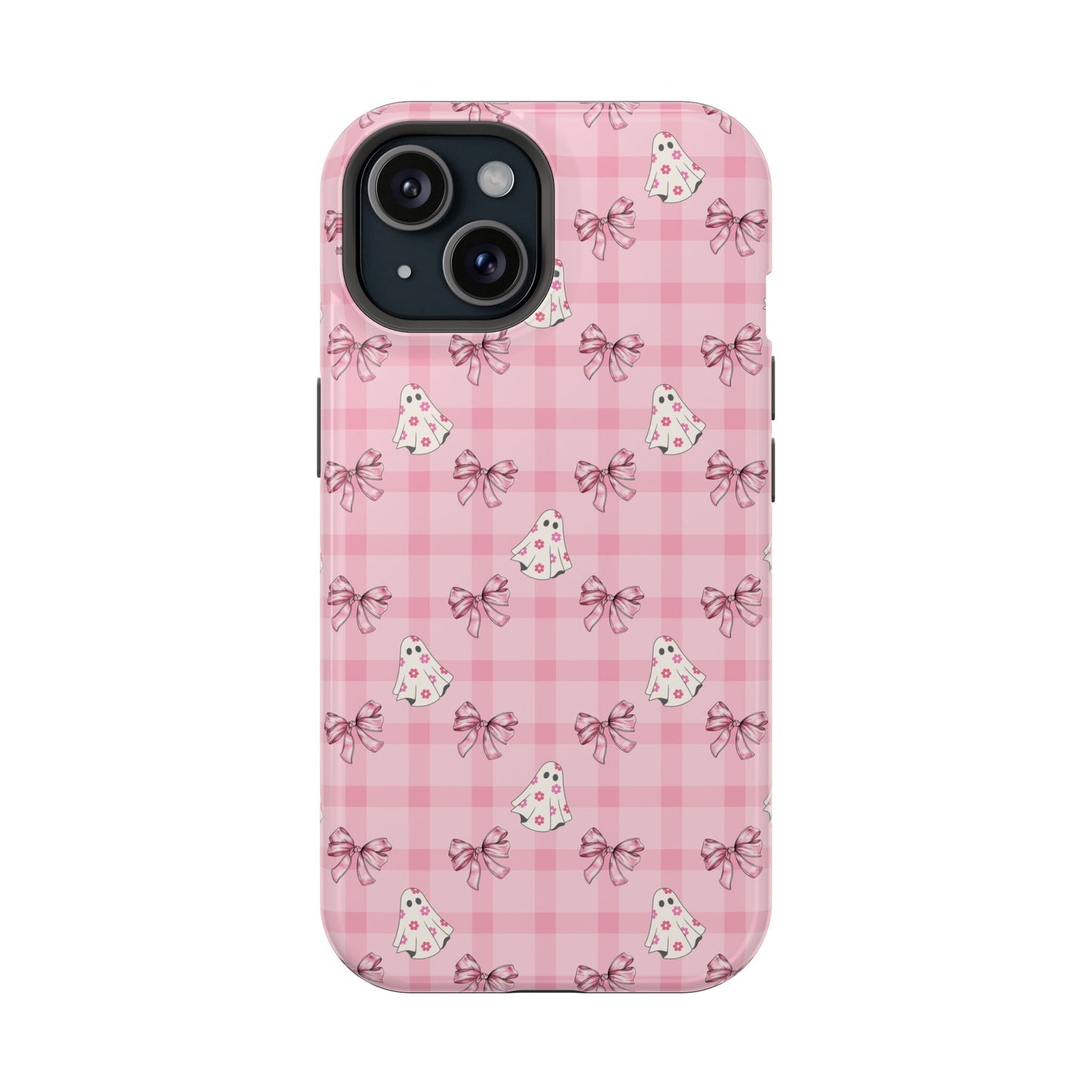 Pink Gingham Ghosts & Bows MagSafe® iPhone Tough Case