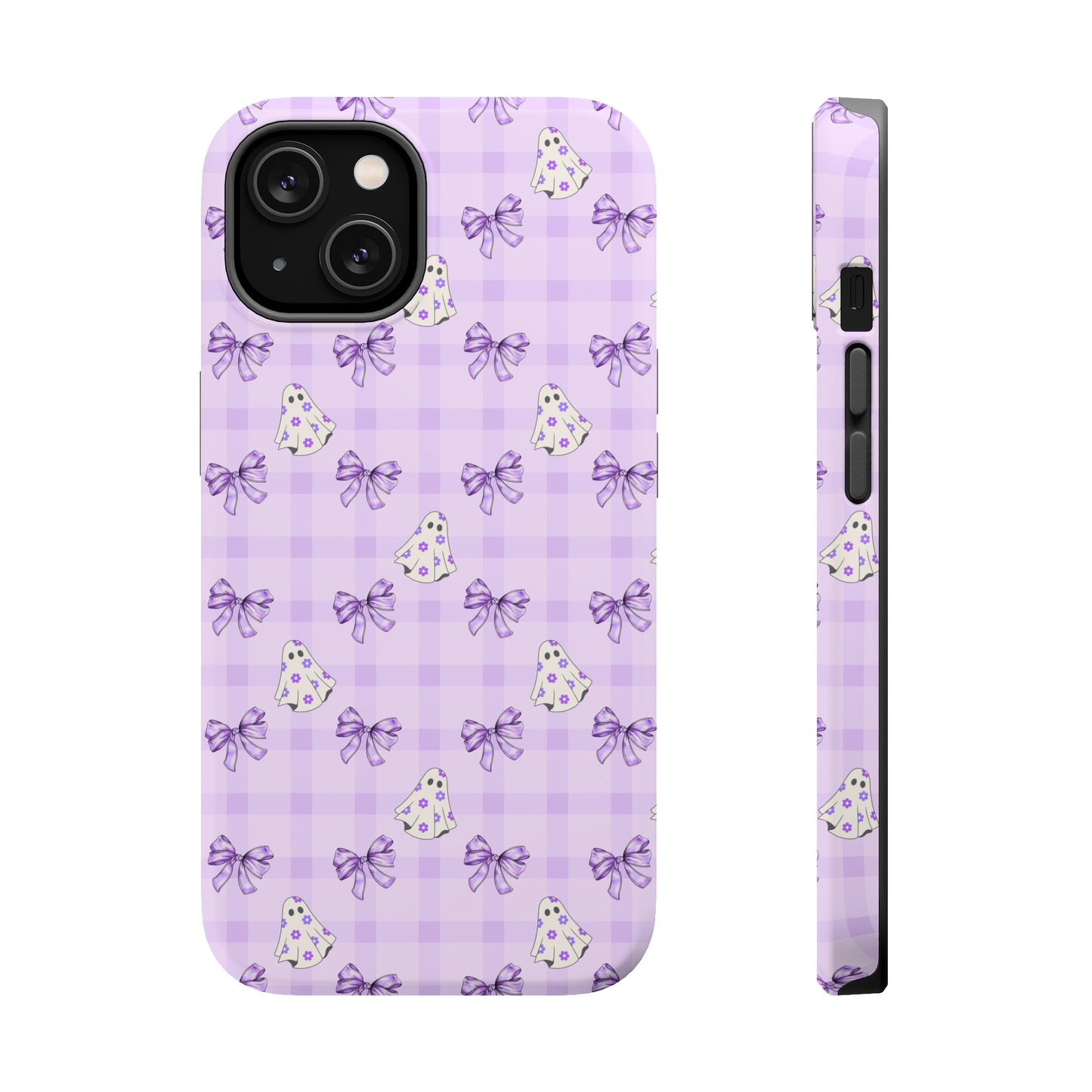 Purple Gingham Ghosts & Bows MagSafe® iPhone Tough Case