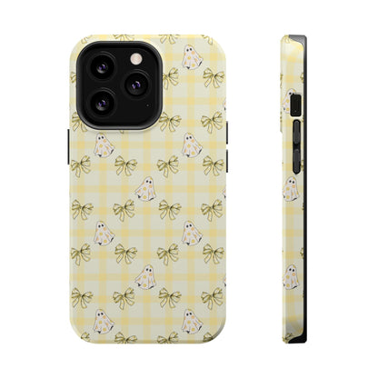 Yellow Gingham Ghosts & Bows MagSafe® iPhone Tough Case