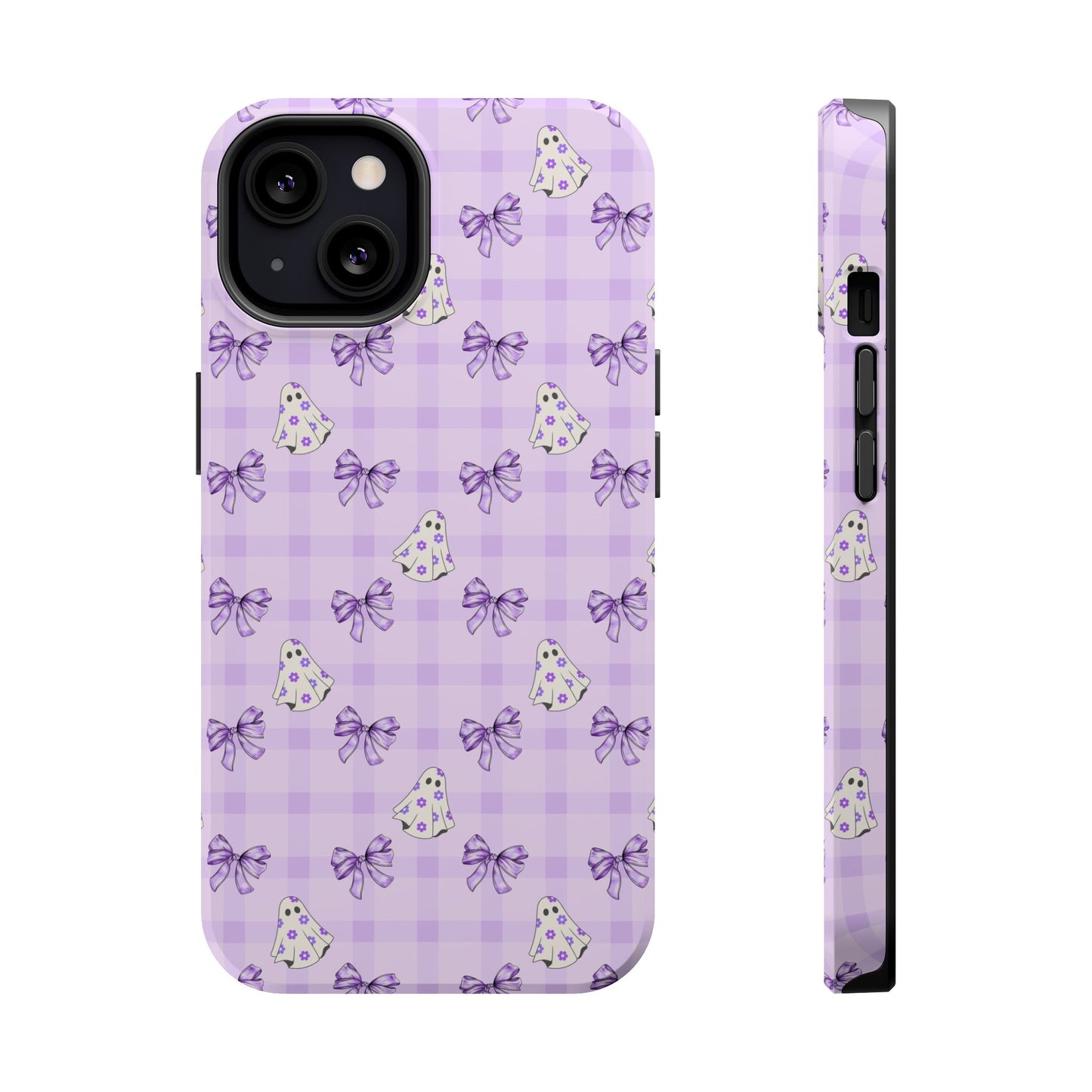 Purple Gingham Ghosts & Bows MagSafe® iPhone Tough Case