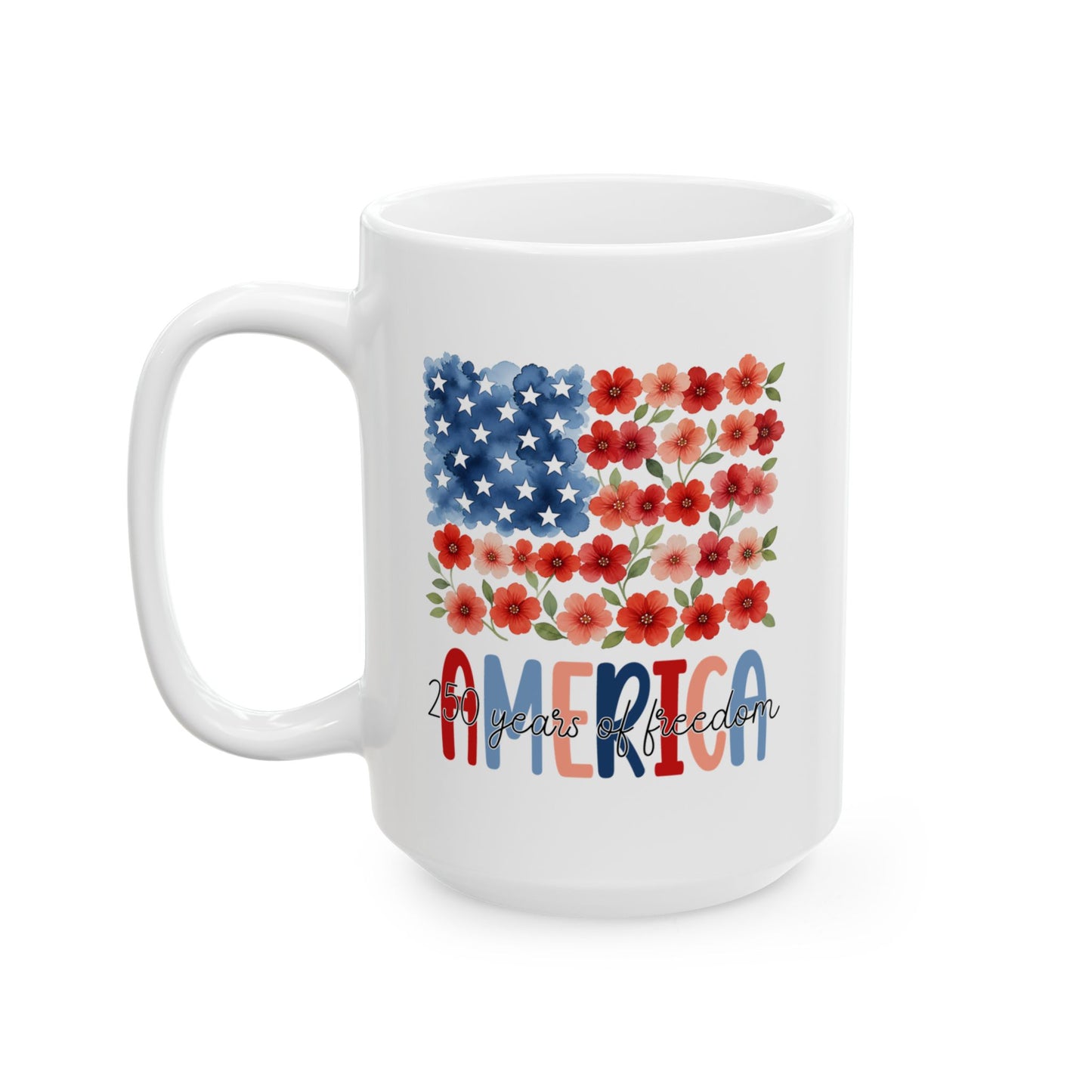 Floral American Flag Mug | Ceramic Coffee Cup