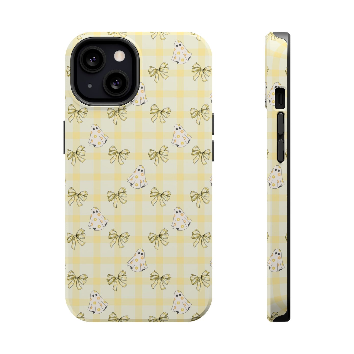Yellow Gingham Ghosts & Bows MagSafe® iPhone Tough Case