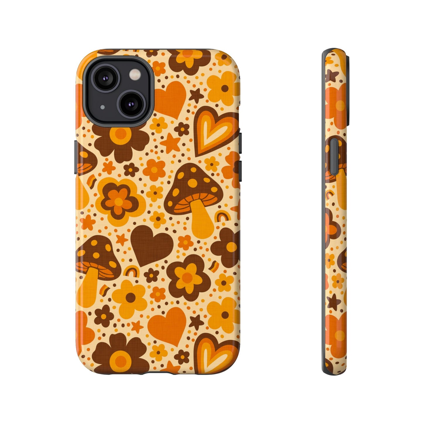 Groovy Harvest Mushrooms, Hearts and Flowers iPhone Tough Case