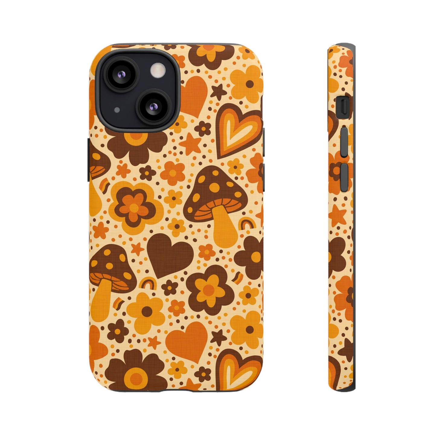 Groovy Harvest Mushrooms, Hearts and Flowers iPhone Tough Case