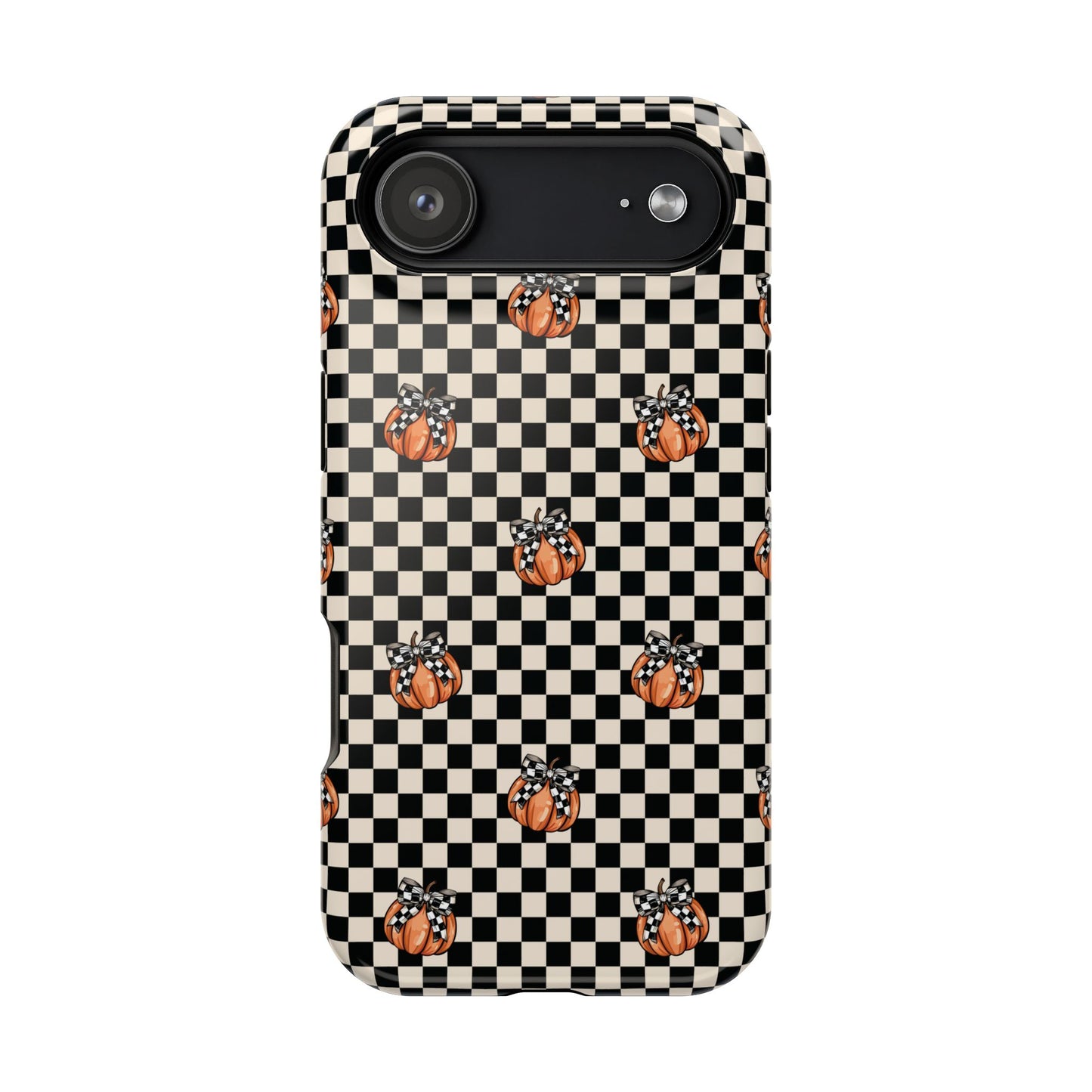 Checkered Cute Pumpkins & Bows MagSafe® iPhone Tough Case