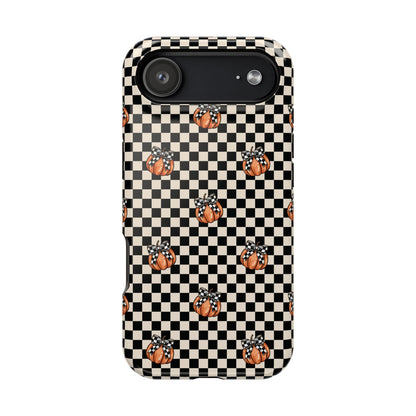 Checkered Cute Pumpkins & Bows MagSafe® iPhone Tough Case