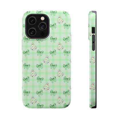 Green Gingham Ghosts & Bows MagSafe® iPhone Tough Case