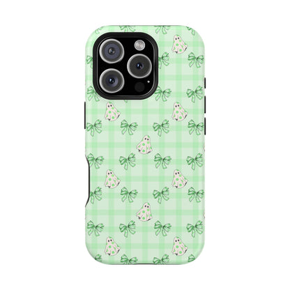 Green Gingham Ghosts & Bows MagSafe® iPhone Tough Case