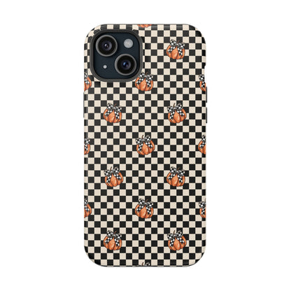 Checkered Cute Pumpkins & Bows MagSafe® iPhone Tough Case
