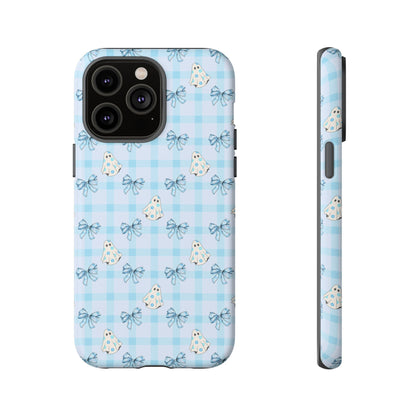 Blue Gingham Ghosts & Bows Tough iPhone Case