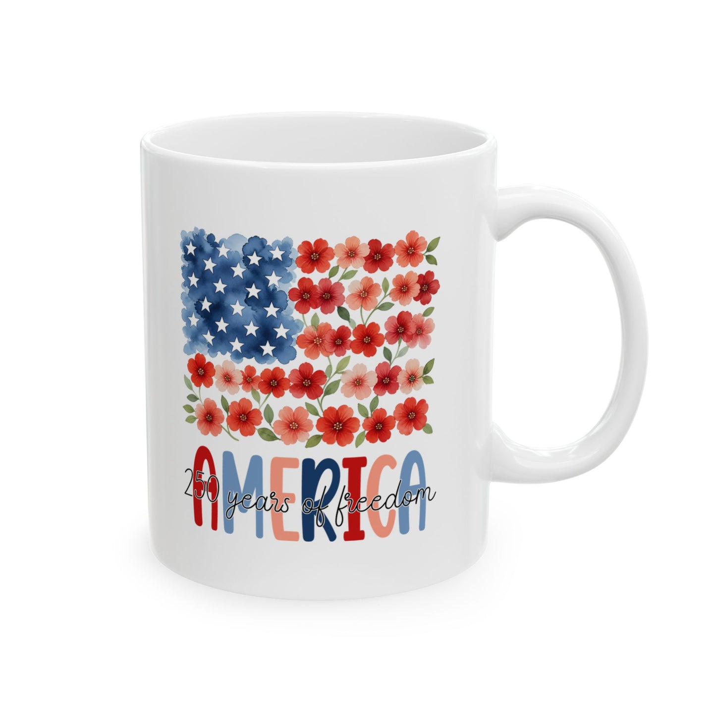 Floral American Flag Mug | Ceramic Coffee Cup