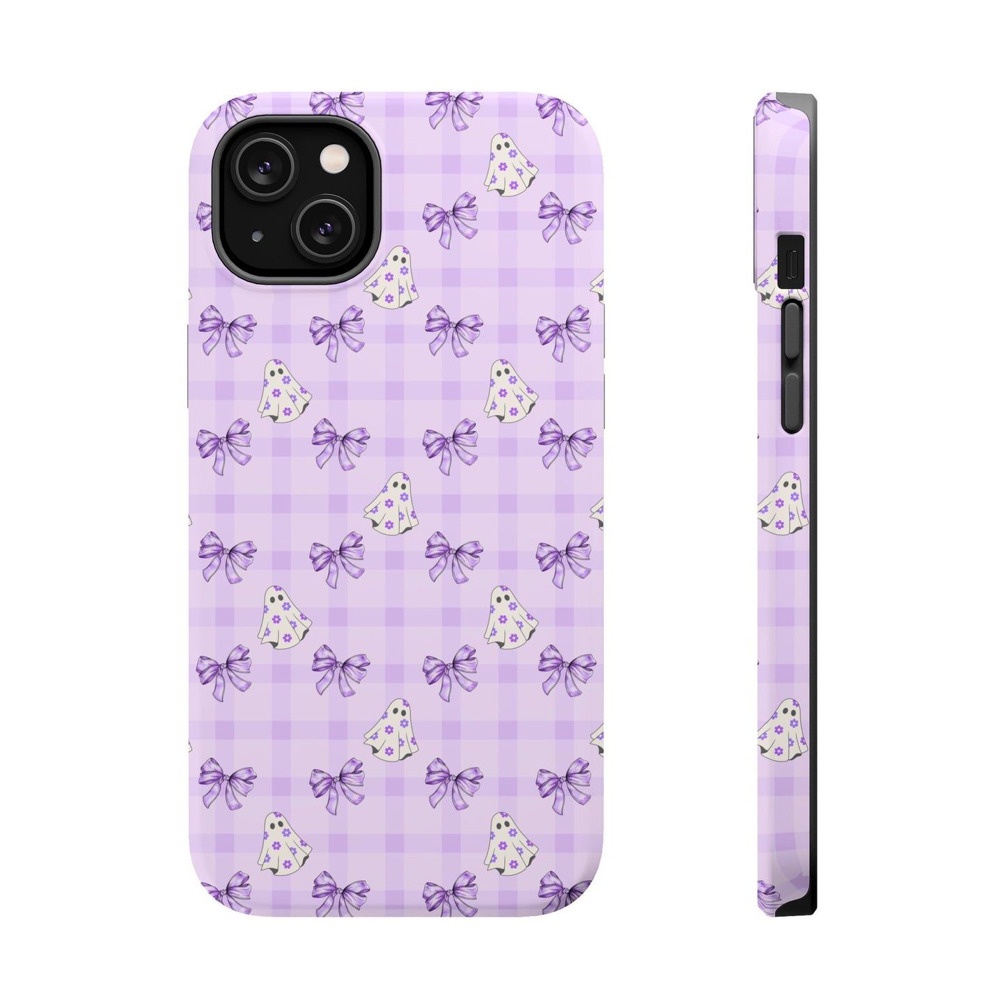 Purple Gingham Ghosts & Bows MagSafe® iPhone Tough Case