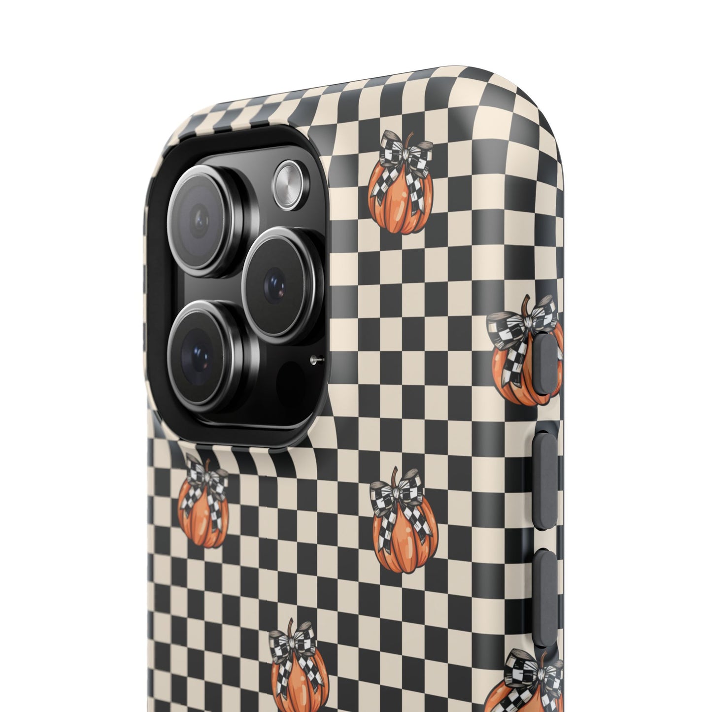 Checkered Cute Pumpkins & Bows MagSafe® iPhone Tough Case
