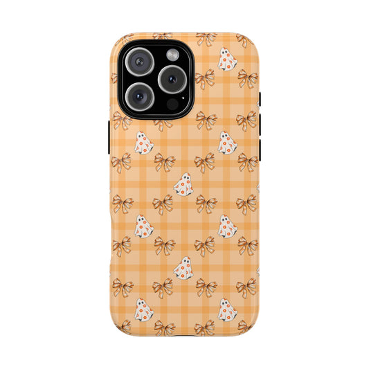 Orange Gingham Ghosts & Bows iPhone Tough Case