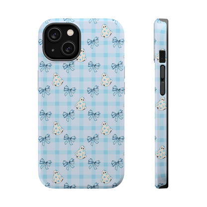 Blue Gingham Ghosts & Bows MagSafe® iPhone Tough Case