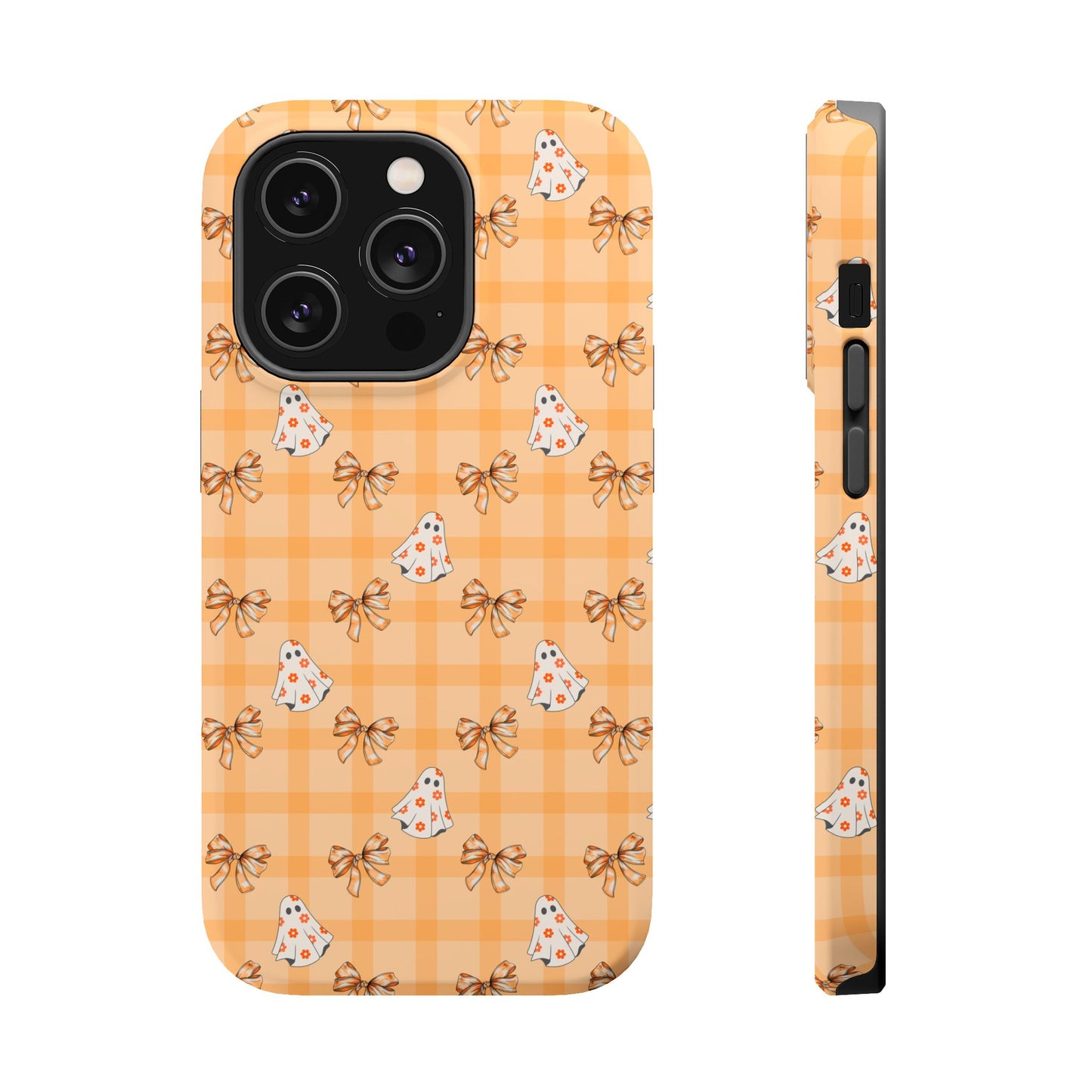 Orange Gingham Ghosts & Bows MagSafe® iPhone Tough Case