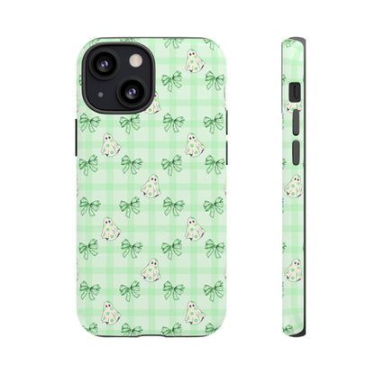 Green Gingham Ghosts & Bows iPhone Tough Case