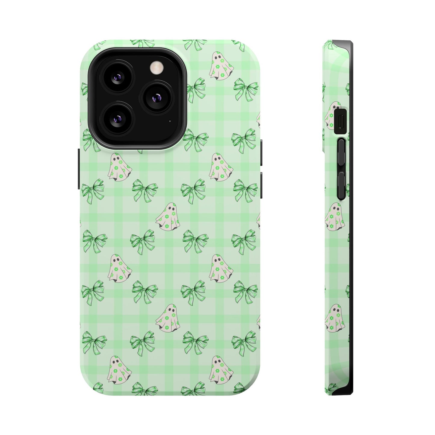 Green Gingham Ghosts & Bows MagSafe® iPhone Tough Case