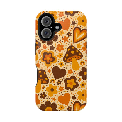 Groovy Harvest Mushrooms, Hearts and Flowers MagSafe® iPhone Tough Case