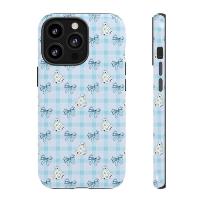 Blue Gingham Ghosts & Bows Tough iPhone Case