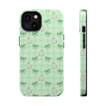 Green Gingham Ghosts & Bows MagSafe® iPhone Tough Case