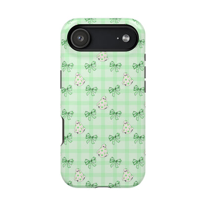 Green Gingham Ghosts & Bows MagSafe® iPhone Tough Case
