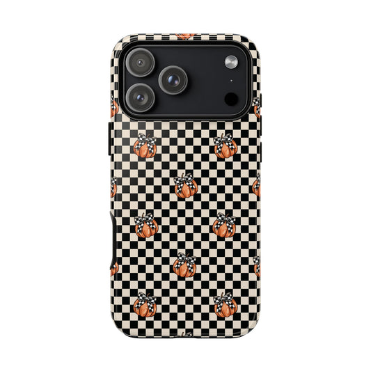 Checkered Cute Pumpkins & Bows iPhone Tough Case
