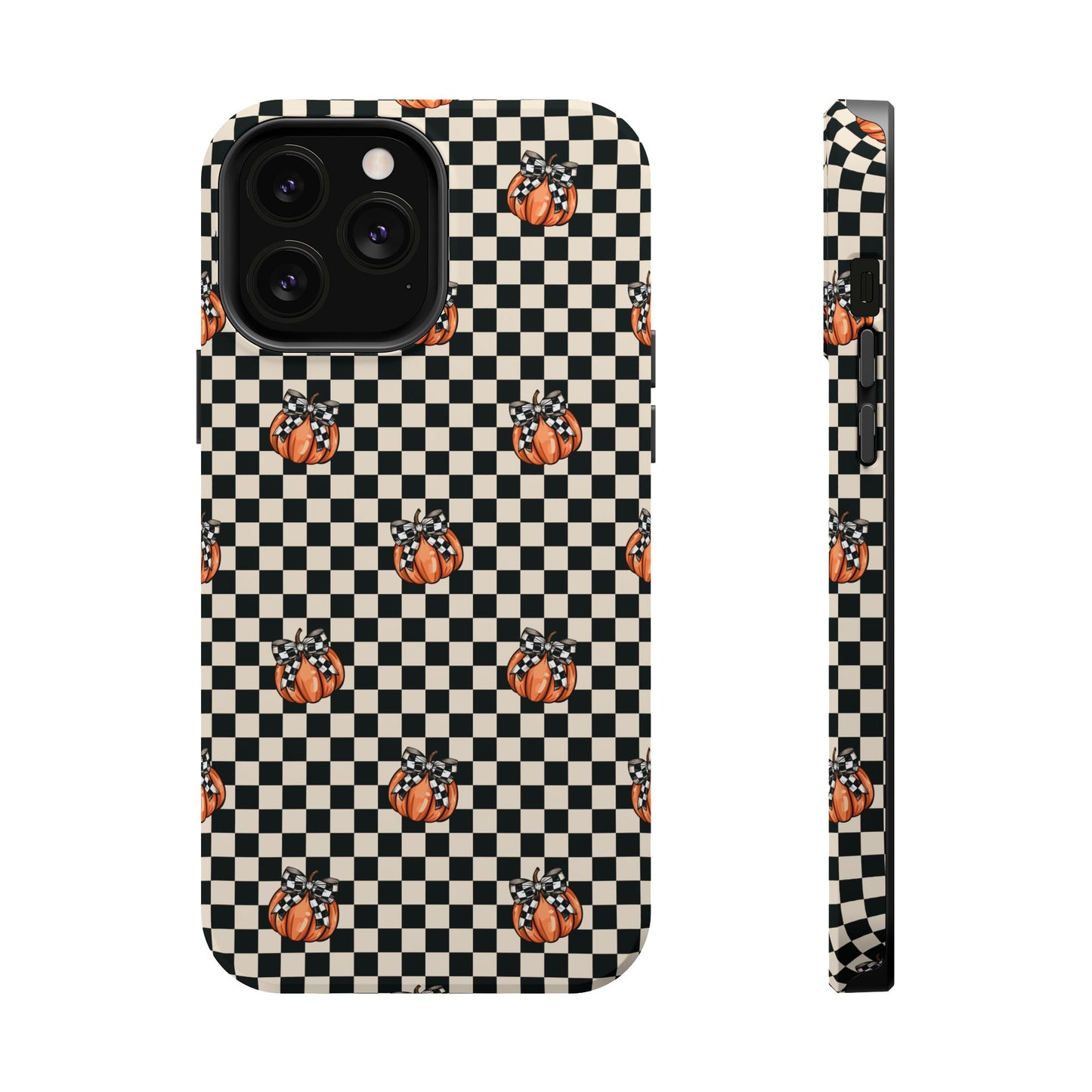 Checkered Cute Pumpkins & Bows MagSafe® iPhone Tough Case