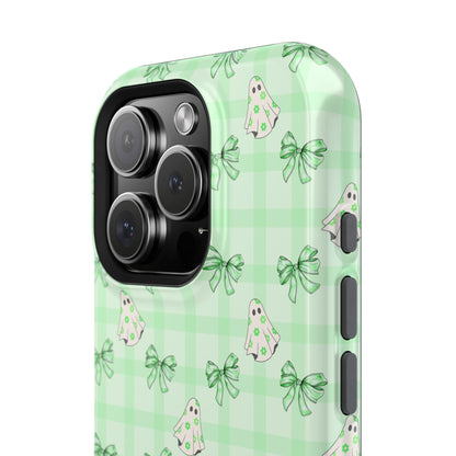 Green Gingham Ghosts & Bows MagSafe® iPhone Tough Case