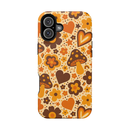Groovy Harvest Mushrooms, Hearts and Flowers MagSafe® iPhone Tough Case