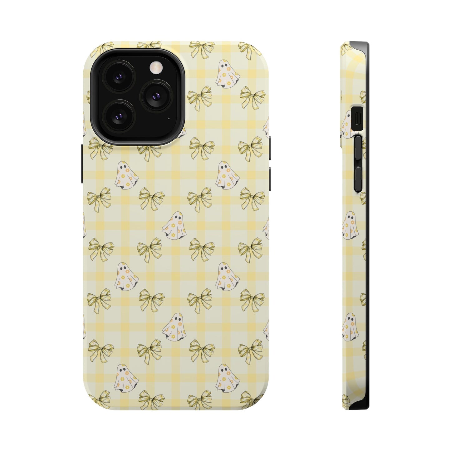 Yellow Gingham Ghosts & Bows MagSafe® iPhone Tough Case