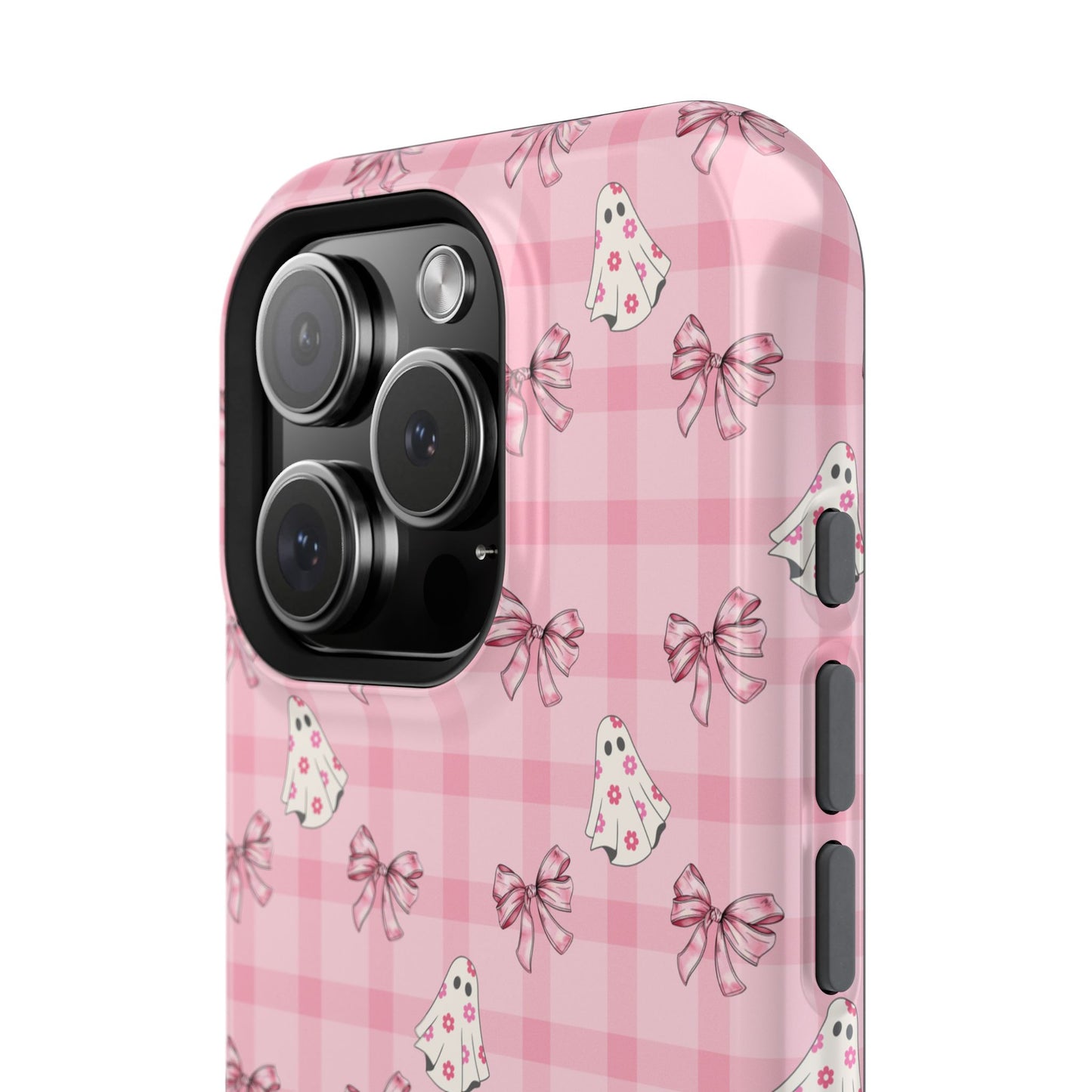 Pink Gingham Ghosts & Bows MagSafe® iPhone Tough Case