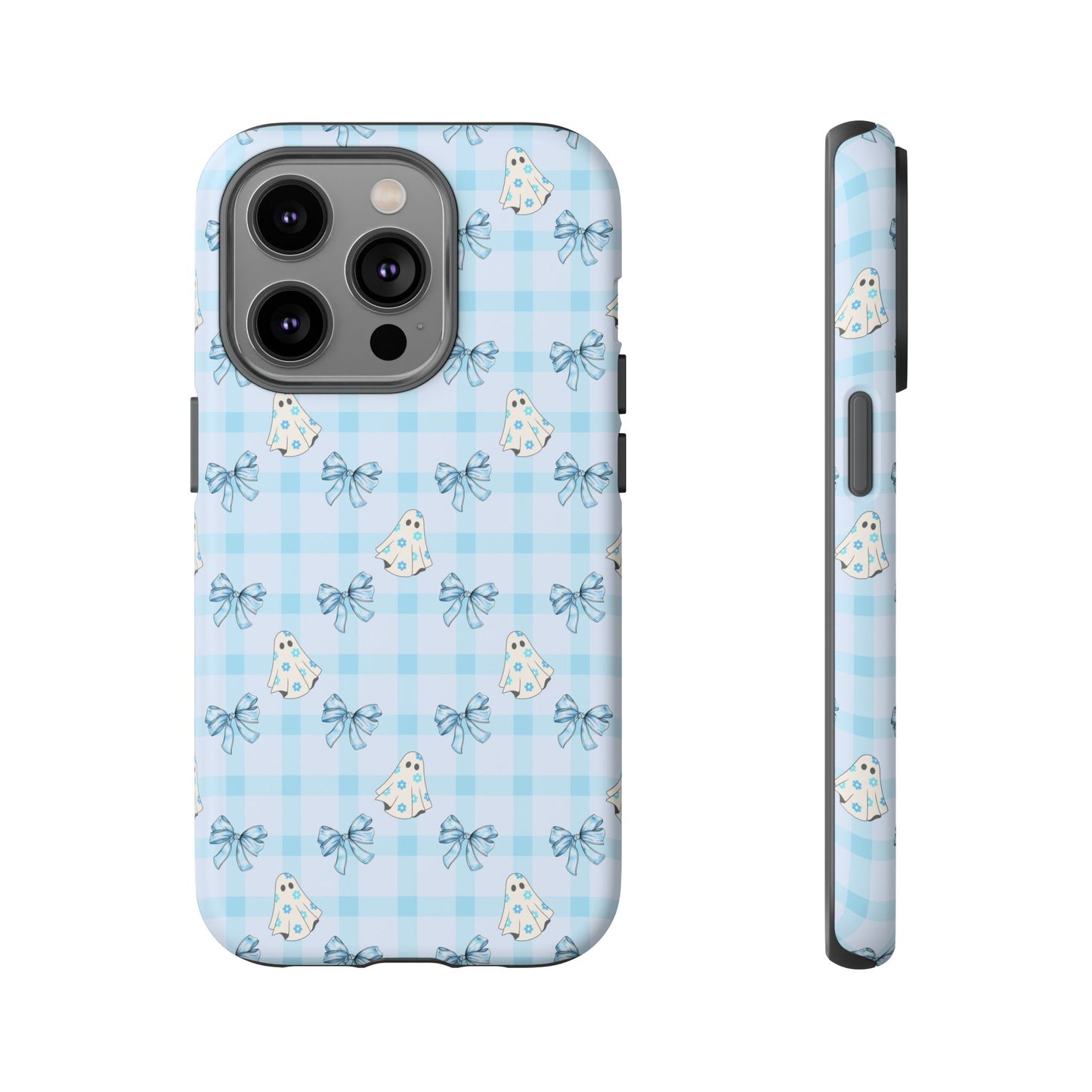 Blue Gingham Ghosts & Bows Tough iPhone Case