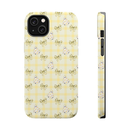 Yellow Gingham Ghosts & Bows MagSafe® iPhone Tough Case