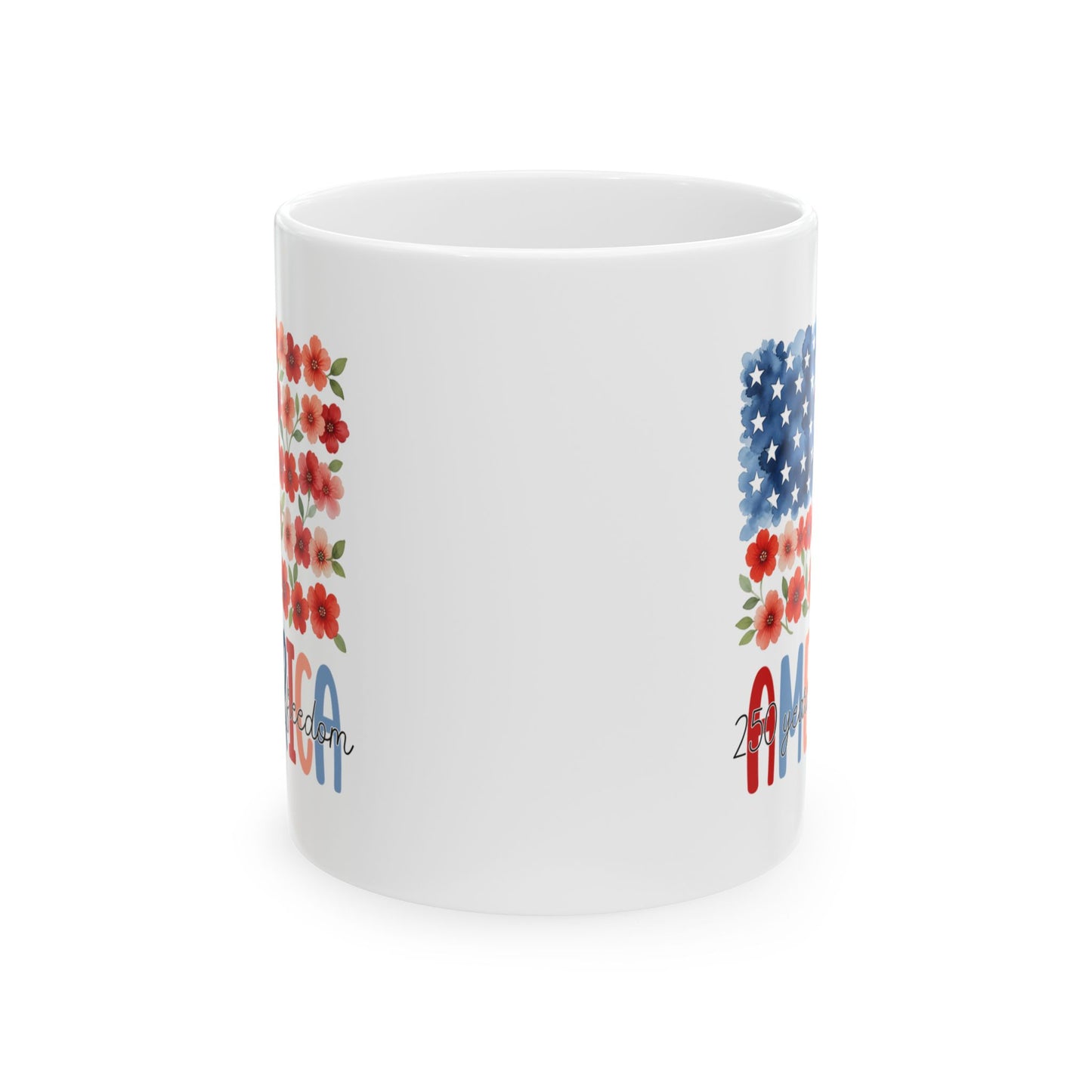 Floral American Flag Mug | Ceramic Coffee Cup
