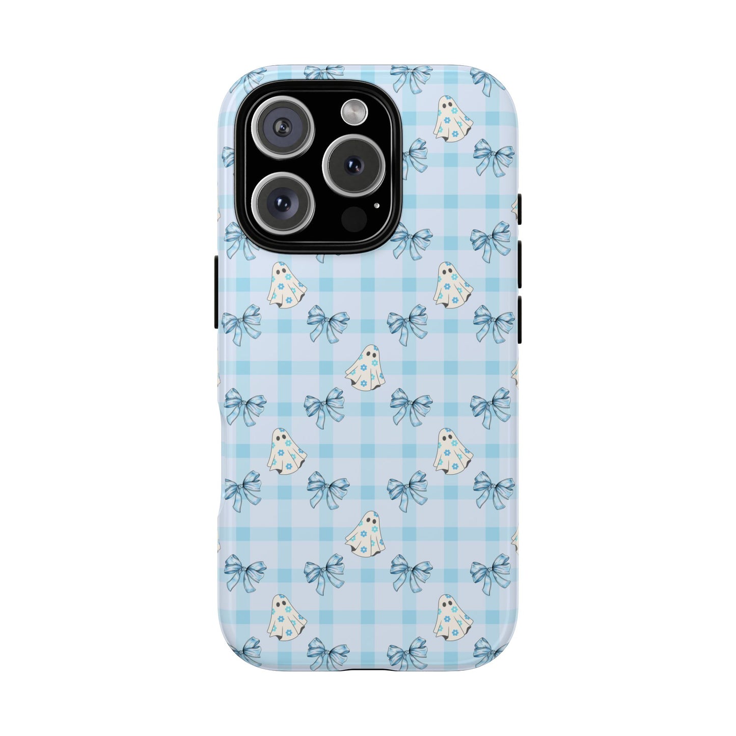 Blue Gingham Ghosts & Bows Tough iPhone Case