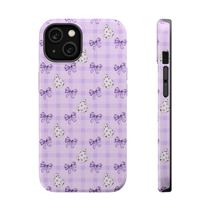 Purple Gingham Ghosts & Bows MagSafe® iPhone Tough Case