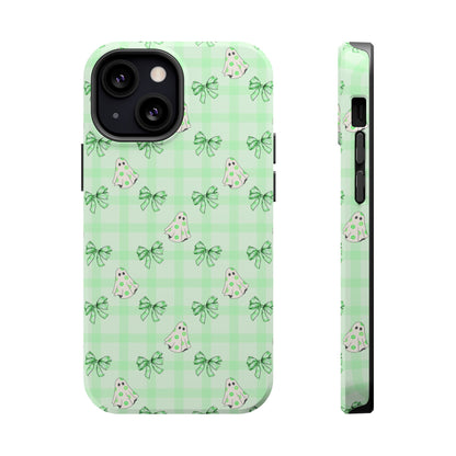 Green Gingham Ghosts & Bows MagSafe® iPhone Tough Case